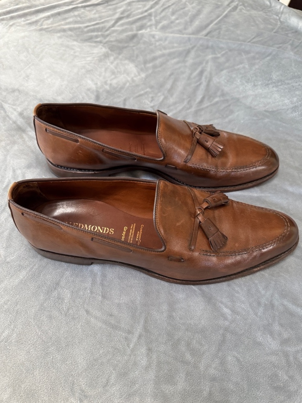 Allen Edmonds Grayson Tassel Loafer Leather Cork Insoles Mens 15 B Walnut Brown - Picture 3 of 16